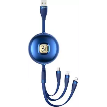 Usams U69 3-u-1 USB kabel (Lightning / Micro-USB / USB-C), 1 m, plavi
