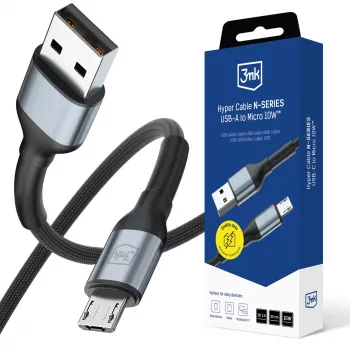 3mk Hyper Cable N-Series USB-A na Micro-USB kabel, 0,5 m, QC 3.0, 10 W, crni