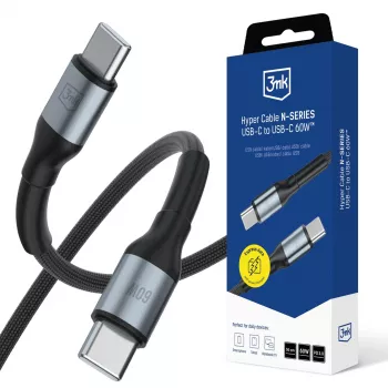 3mk Hyper Cable N-Series USB-C na USB-C, 0,5 m, 60 W, PD 3.0, QC 3.0, crni