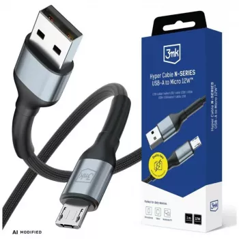 3mk Hyper Cable N-Series USB-A na Micro-USB kabel, 1 m, 12 W, crni