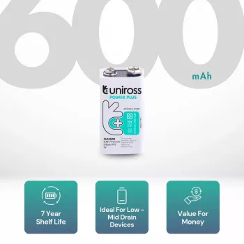 Uniross Power Plus alkalna baterija 6LR61 9V 600mAh, 1 kom.