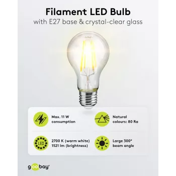Goobay LED Bulb, 1521 lm, 2700 K Warm White, 11 kWh, Energy Class D (65397)