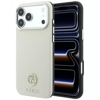 Maska Guess Grained Round Strass Logo MagSafe za iPhone 18 Pro Max / 17 Pro Max bež