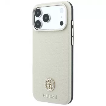 Maska Guess Grained Round Strass Logo MagSafe za iPhone 18 Pro Max / 17 Pro Max bež