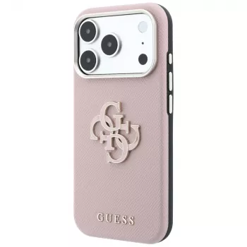 Guess futrola s teksturiranom površinom i velikim resin logom za iPhone 18 Pro / 17 Pro, roza