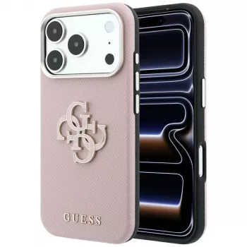 Guess futrola s teksturiranom površinom i velikim resin logom za iPhone 18 Pro Max / 17 Pro Max, roza