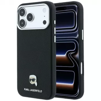 Karl Lagerfeld teksturirana futrola s metalnim Karl Head logom, MagSafe, za iPhone 18 Pro Max / 17 Pro Max, crna
