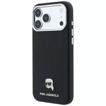 Karl Lagerfeld teksturirana futrola s metalnim Karl Head logom, MagSafe, za iPhone 18 Pro Max / 17 Pro Max, crna