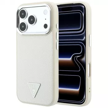 Guess Grained Triangle Logo MagSafe futrola za iPhone 18 Pro / 17 Pro, bež
