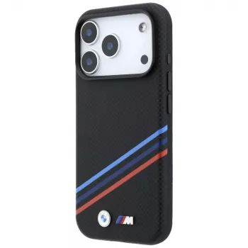 BMW M Quadrille Kevlar Print Tricolor Lines & Metal Logo MagSafe futrola za iPhone 18 Pro / 17 Pro, crna