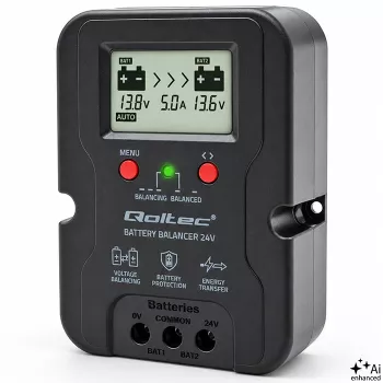 Qoltec izjednačivač napona 24V za 2 x 12V baterije | 5A | AGM GEL LiFePO4 | LCD