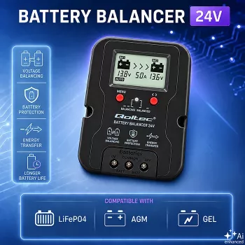 Qoltec izjednačivač napona 24V za 2 x 12V baterije | 5A | AGM GEL LiFePO4 | LCD