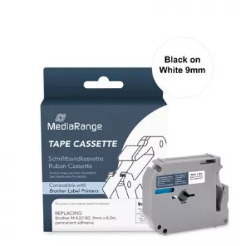 MediaRange kaseta s etiketnom trakom za Brother M-K221BZ, 9 mm x 8 m, crno na bijeloj