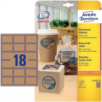 Avery Zweckform L7110-25 etikete, trajno ljepilo, prirodno smeđe, 62 x 42 mm, 450 kom. (25 listova x 18)