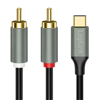 LogiLink CUA0141 USB 2.0 Type-C na 2x RCA kabel, stereo audio, aluminij, crno-sivi, 1,5 m