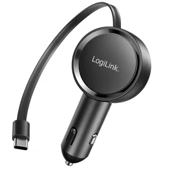 LogiLink PA0400 USB-C auto punjač, 1 port, PD 3.0, 30 W, uvlačivi kabel, 0,8 m