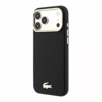 Lacoste PU kožna Champs Elysees MagSafe futrola za iPhone 18 Pro Max / 17 Pro Max, zlatni logo, crno-zlatna