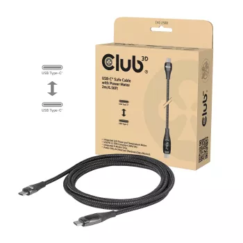 Club 3D CAC-2508 USB-C sigurnosni kabel za punjenje, 240 W, s prikazom punjenja, utikač/utikač, 2 m