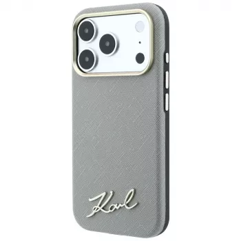 Karl Lagerfeld Saffiano Small Script Metal Logo MagSafe maskica za iPhone 18 Pro / 17 Pro, bež