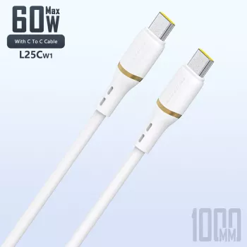Dudao 1 m 60 W podatkovni kabel od tekućeg silikona USB-C na USB-C, bijeli