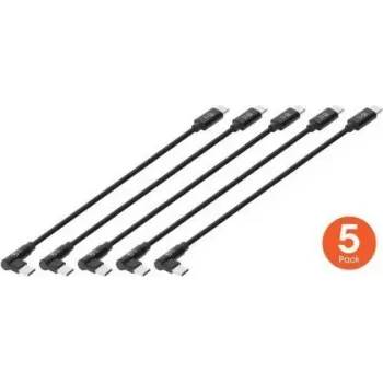 Manhattan kratki USB-C kabel za punjenje, 60 W, 20 cm, utikač na utikač, 1 x zakrivljeni/1 x ravni (5 komada), crni