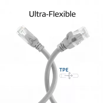 ACT FC1000 ultra-fleksibilni patch kabel, U/UTP CAT6A, TPE, RJ45 sa zaštitom jezičca, 0,5 m, sivi