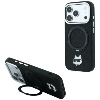 Karl Lagerfeld s prstenom 360 Choupette glava igla MagSafe futrola za iPhone 18 Pro / 17 Pro, crna