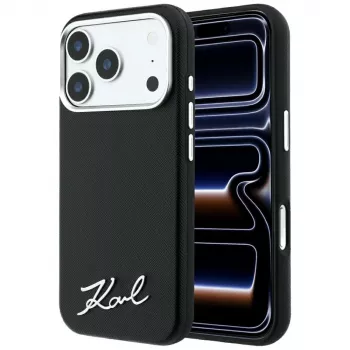 Karl Lagerfeld Saffiano Small Script Metal Logo MagSafe futrola za pametni telefon za iPhone 18 Pro / 17 Pro, crna