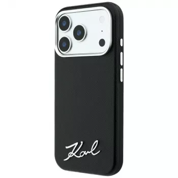 Karl Lagerfeld Saffiano Small Script Metal Logo MagSafe futrola za pametni telefon za iPhone 18 Pro / 17 Pro, crna