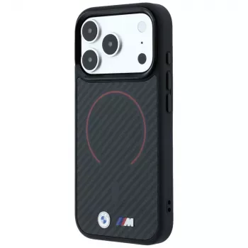 BMW BMW001265 M Kevlar Red Print Ring Metal Logo MagSafe futrola za iPhone 18 Pro / 17 Pro, crna
