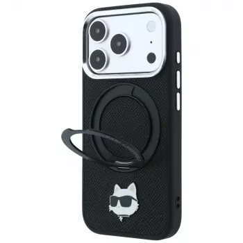 Karl Lagerfeld KF003216 Ring Stand 360 Choupette Head Pin MagSafe maska za iPhone 18 Pro Max / 17 Pro Max, crna