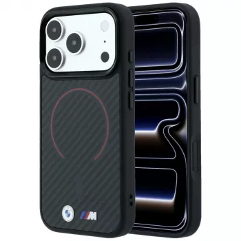 BMW M Kevlar Red Print Ring Metal Logo MagSafe maska za iPhone 18 Pro Max / 17 Pro Max, crna