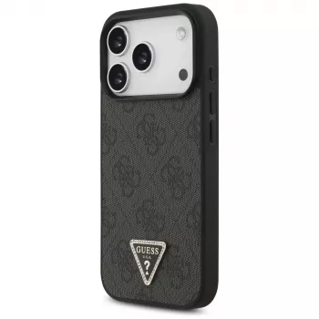 Guess Leather 4G Triangle Strass MagSafe maska za iPhone 18 Pro / 17 Pro, crna