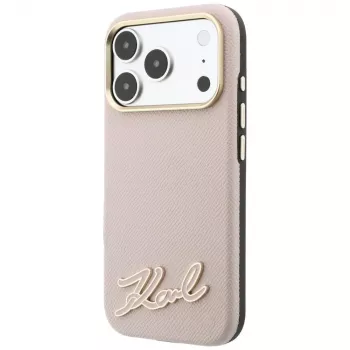 Karl Lagerfeld zrnasta koža s logotipom od smole futrola s MagSafe za iPhone 18 Pro Max / 17 Pro Max, ružičasta