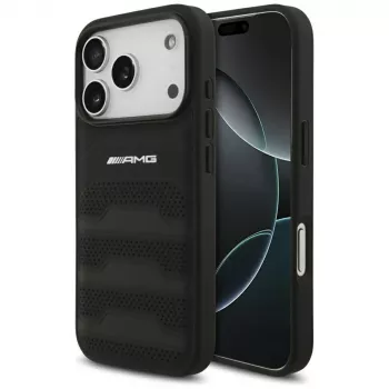 Mercedes AMG Leather Debossed Lines Logo futrola za iPhone 18 Pro / 17 Pro, crna
