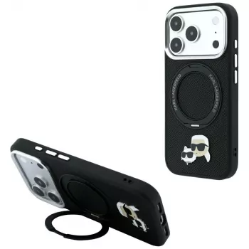Karl Lagerfeld Ring Stand 360 Karl & Choupette Heads Pin MagSafe futrola za iPhone 18 Pro Max / 17 Pro Max, crna