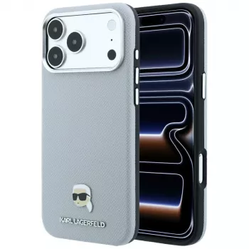 Karl Lagerfeld Grained Karl Head Metal MagSafe futrola za iPhone 18 Pro Max / 17 Pro Max, siva