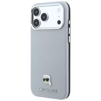 Karl Lagerfeld Grained Karl Head Metal MagSafe futrola za iPhone 18 Pro Max / 17 Pro Max, siva