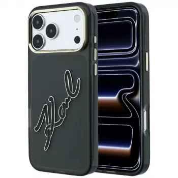 Karl Lagerfeld IML Big Signature Resin Metal Frame futrola za iPhone 18 Pro / 17 Pro, crna