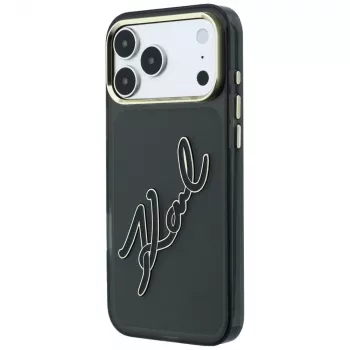 Karl Lagerfeld IML Big Signature Resin Metal Frame futrola za iPhone 18 Pro / 17 Pro, crna