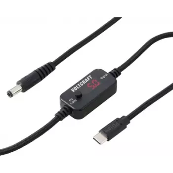 VOLTCRAFT VC-18735745 USB pretvarač napona, DC okrugli utikač 5,5 x 2,1 mm, USB-C PD/DC, podesiv izlazni napon, s DC adapterom, crni