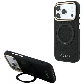 Guess GUE005670 futrola za iPhone 18 Pro Max / 17 Pro Max, Ring Stand 360 Grained Classic Logo, MagSafe, crna