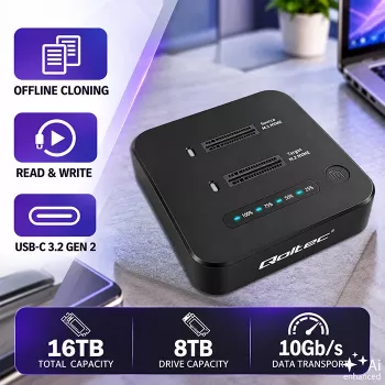 Qoltec 52633 M.2 NVMe SSD docking stanica, PCIe, 2 x 8TB, USB-C 3.2, 10 Gb/s, offline kloniranje