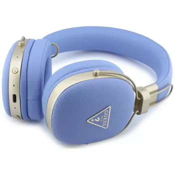 Guess Grained Triangle Gold Logo Bluetooth ENC on-ear slušalice, plave