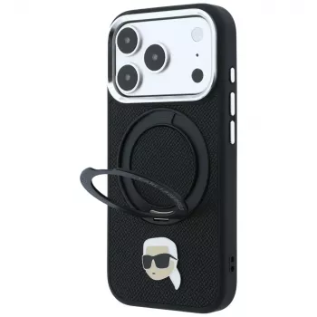 Karl Lagerfeld MagSafe futrola s prstenastim stalkom 360 i Karl Head Pin za iPhone 18 Pro / 17 Pro, crna
