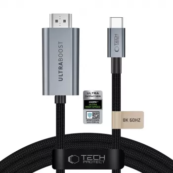 Tech-Protect Ultraboost USB-C na HDMI 2.1 kabel, 8K 60 Hz, 300 cm, sivi (Iron Grey)