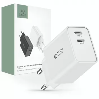 Tech-Protect C35W 2-portni mrežni punjač, PD 35 W, bijeli