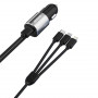 Dudao R5ProN punjač za automobil s ugrađenim 3-u-1 kabelom (Lightning / USB-C / micro USB), 3,4 A, 1 m, crni