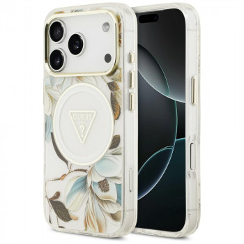 Guess IML Glitter Flowers Triangle MagSafe futrola za Apple iPhone 18 Pro Max / 17 Pro Max, bijela