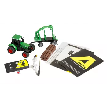 Amewi metalni traktor sa šumskom prikolicom, 1:64, RTR, zeleni